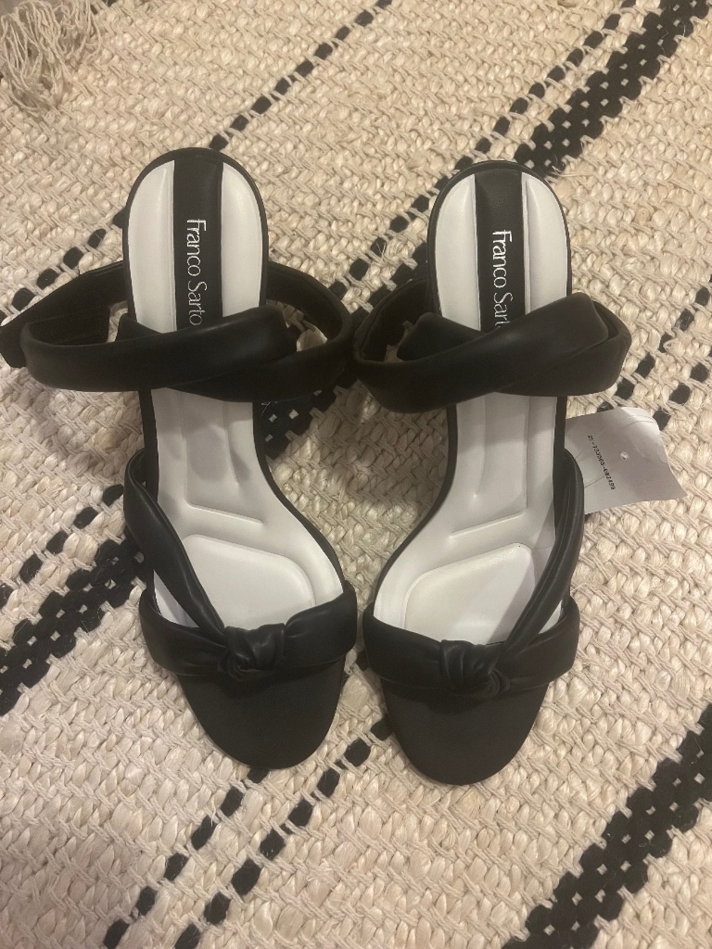 Franco Sarto Black Knotted Strappy Block Heel Sandals Size 9 NWT